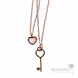 Náhrdelník dvojitý nerezová ocel Srdce s perletí a klíčkem 42 cm