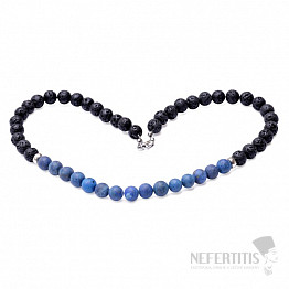 Lávový kámen náhrdelník se satinovaným lapisem lazuli