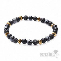 Armband aus schuppigen Obsidian-, Achat- und Lavasteinperlen