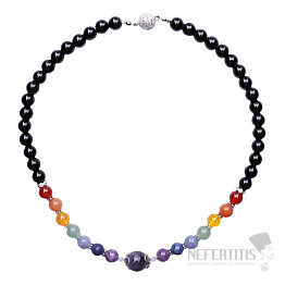 Onyx-Chakra-Halskette mit Amethystperlen