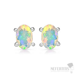 Silver stud earrings with Ethiopian opal SBC-110-EOF