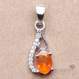 Silberanhänger mit orangefarbenem Opal und Zirkonen Ag 925 020065 OROP