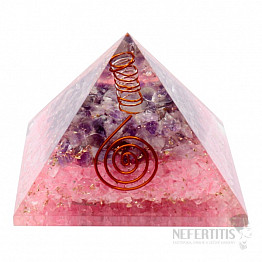 Orgonit pyramida dvoubarevná s ametystem a krystalem křišťálu
