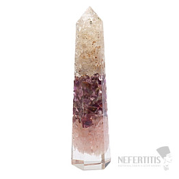 Orgonit-Obelisk, Amethyst und Roségold mit Kristall