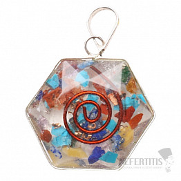 Orgonite hexagon chakra pendant with semi-precious stones