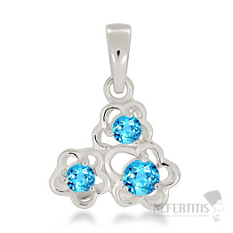 Silver pendant with blue topaz Flower trio