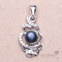 Silberanhänger mit schwarzer Perle und Zirkonen Ag 925 09711 BP