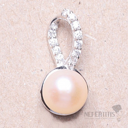 Přívěsek stříbrný s růžovou perlou a zirkony Ag 925 015666 PP
