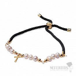 Perlen mit einem Kreuzkordelarmband schwarz