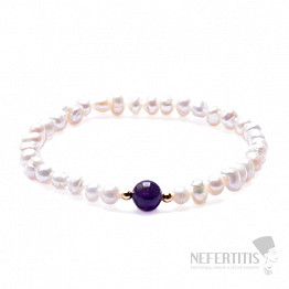 Dámský perlový náramek bílé perly s ametystem 5 mm