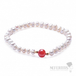 Dámsky perlový náramok biele perly s karneolom 5 mm
