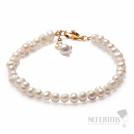 Náramek z bílých perel s řetízkem s perličkami
