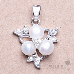 Prívesok strieborný s bielymi perlami a zirkónmi Ag 925 014563 WP