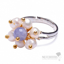 Akvamarín s perlami elegantný prsteň nastaviteľná veľkosť