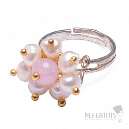 Růženín s perlami elegantní prsten nastavitelná velikost