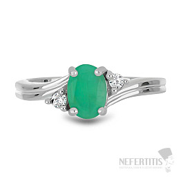 Prsten stříbrný s broušeným smaragdem a zirkony Ag 925 026295 EM