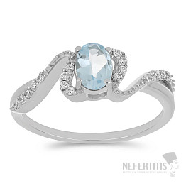 Prsten stříbrný s broušeným akvamarínem a zirkony Ag 925 030163 AQ