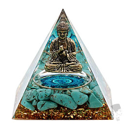 Orgonit pyramída Meditujúci Budha s tyrkenitom