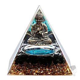 Orgonit pyramída Meditujúci Budha s čiernym achátom