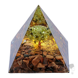 Orgonit pyramida s tygřím okem Strom života z olivínu