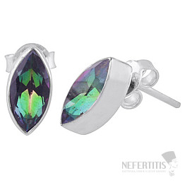 Silver stud earrings with mystical topaz