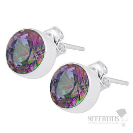 Silver stud earrings with mystical topaz