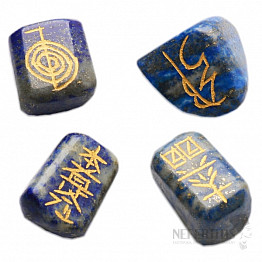 Reiki sada kameňov lapis lazuli so symbolmi reiki