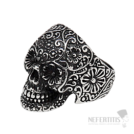 Pánsky oceľový prsteň Kvetinová calavera