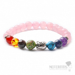 Rosenquarz-Chakra-Armband mit Buddha-Kopf