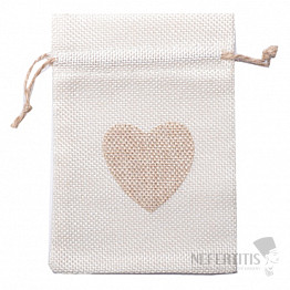 Beige Leinentasche mit Herz 10 x 14 cm