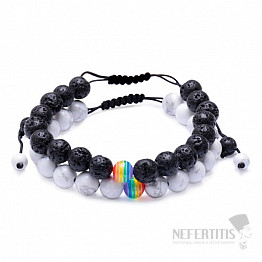 Set aus zwei Armbändern aus Lava und Howlith mit Shamballa-Verschluss