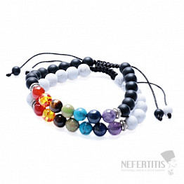 Schwarz-weißes Chakra-Armband-Set mit Shamballa-Verschluss