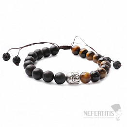 Tigerauge und Sandelholz-Buddha-Armband mit Shamballa-Verschluss