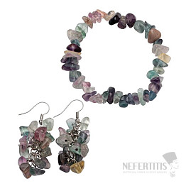 Set aus mehrfarbigem Fluorit-Armband und Ohrringen