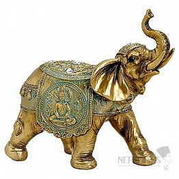 Slon v barvě zlata kolorovaný polyresin 21 cm