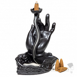 Ständer für Räucherkegel mit fließendem Rauch Hand mit Lotus