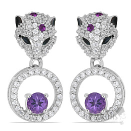 Silberohrringe mit geschliffenen brasilianischen Amethysten und Zirkonen Ag 925 045303 BRAME