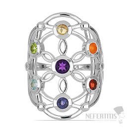 Chakra-Ring florales Mandala Rhodiumsilber Ag 925