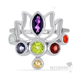 Chakra-Ring Lotusblume Rhodiumsilber Ag 925