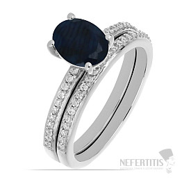 Prsten stříbrný s modrým safírem a zirkony Ag 925 046587 SAF