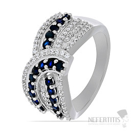 Prsten stříbrný s modrým safírem a zirkony Ag 925 048101 SAF
