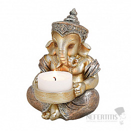 Ganesha mit einem Teelichtständer in Champagnerfarbe