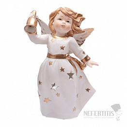 Svícen porcelánový na čajové svíčky Anděl bílý se zvonečkem 22 cm