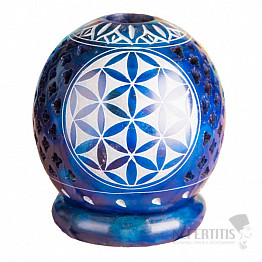 Kerzenhalter aus Talkkugel mit Blume des Lebens blau