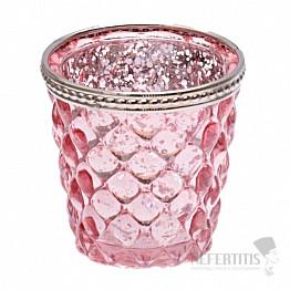 Svícen sklo na čajové a votivní svíčky Retro růžový
