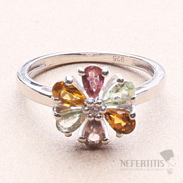 Prsten stříbrný Kytička s broušenými vícebarevnými turmalíny a zirkonem Ag 925 015216 MT