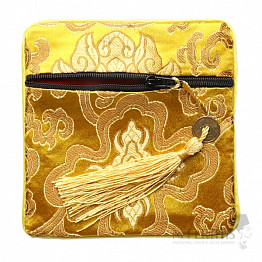 Gelbe Brokattasche mit Reißverschluss und Glücksmünze 12x12 cm