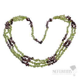 Olivín a záhněda náhrdelník sekaný čtyřřadý