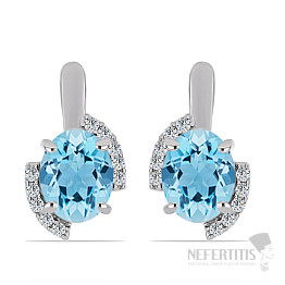 Náušnice stříbrné s broušenými Blue Sky topazy a zirkony Ag 925 010645 BT
