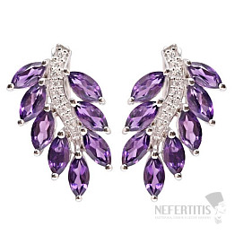 Silberohrringe mit geschliffenen afrikanischen Amethysten und Zirkonen Ag 925 016771 AFAM